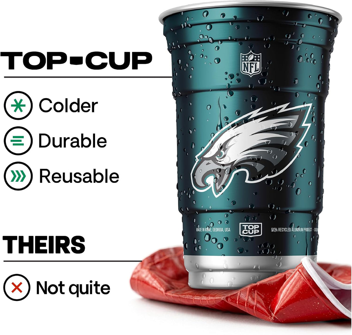 Top Cup Philadelphia Eagles Aluminum Party Cups, 20oz, 20 Count